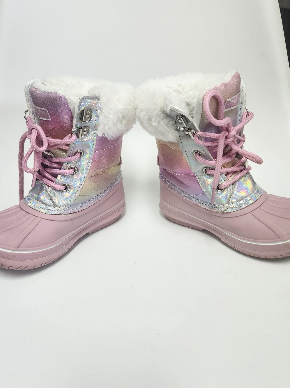 London Fog Collection Toddler Girls Sz 9 Pink Shimmer Faux Fur Warm Winter Boots
